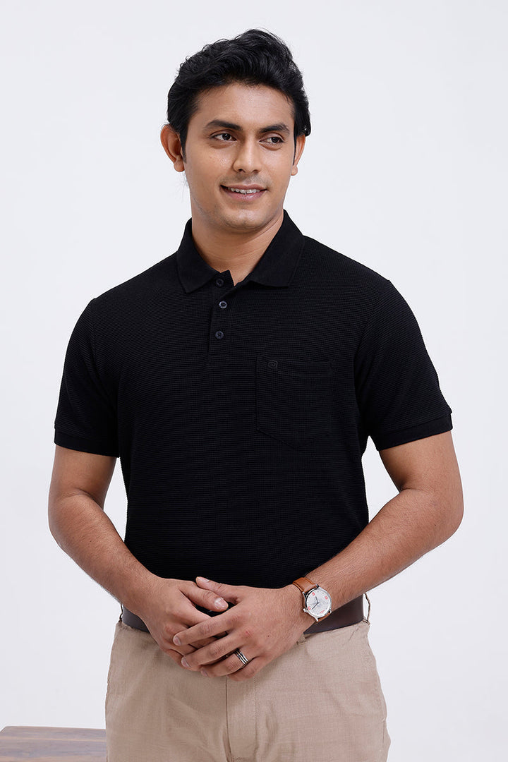 ariser casual waffle polo black colour