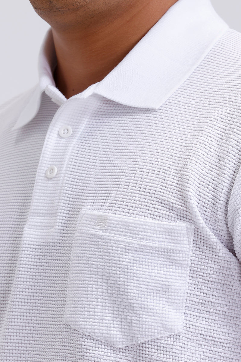 snow white waffle polo t-shirt for men