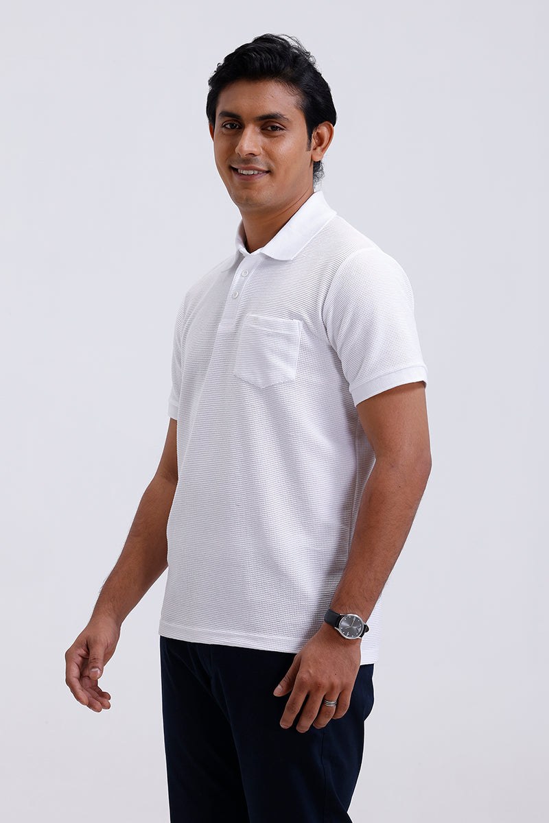 ariser men waffle knit white polo t-shirt