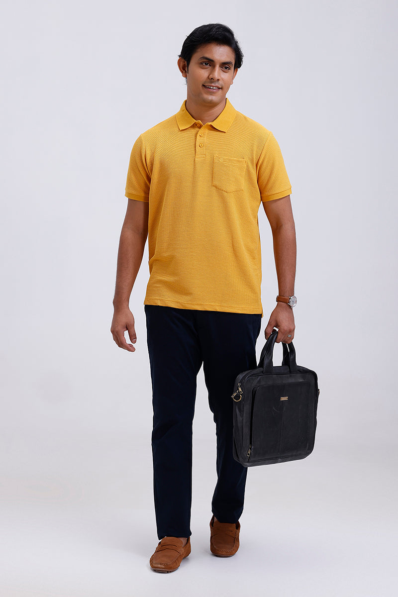 men harvest gold waffle polo t-shirt