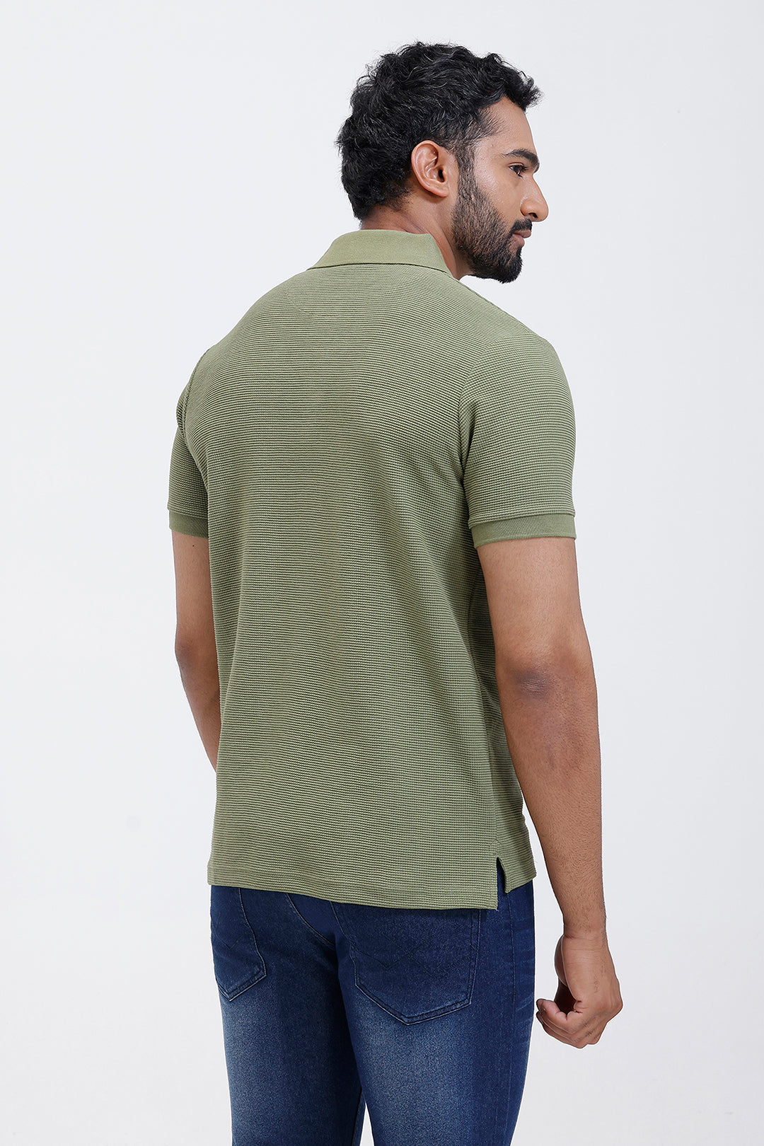 ariser men waffle knit forest olive green polo t-shirt
