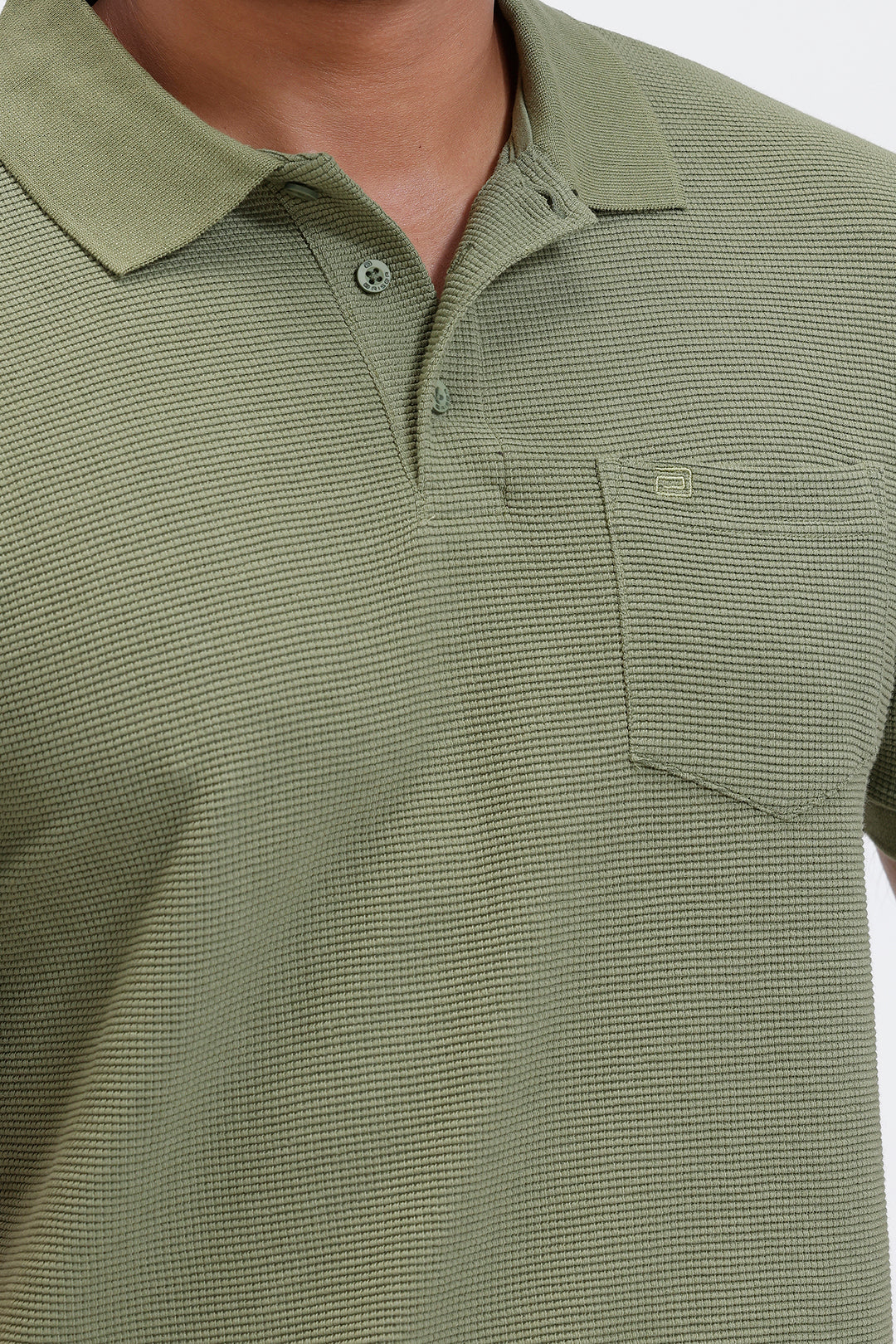 forest olive green waffle polo t-shirt for men