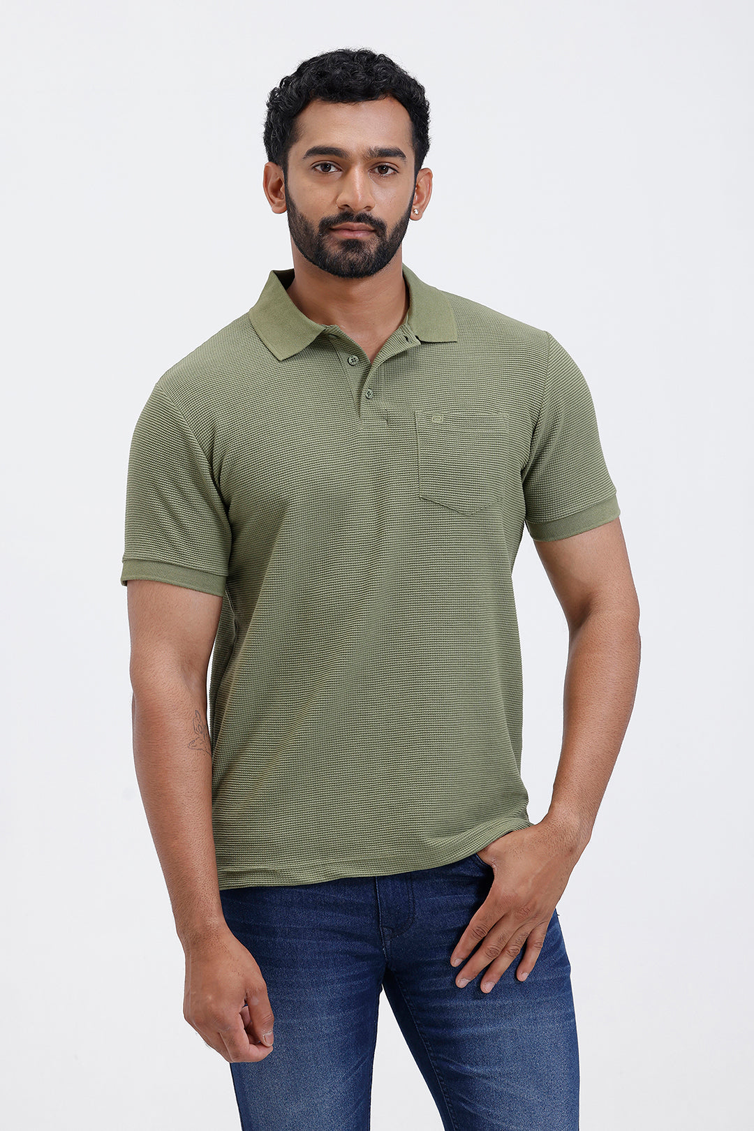 ariser waffle polo forest olive green t-shirt men