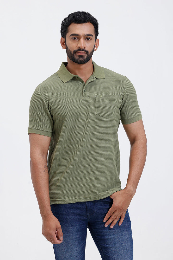 ariser waffle polo forest olive green t-shirt men