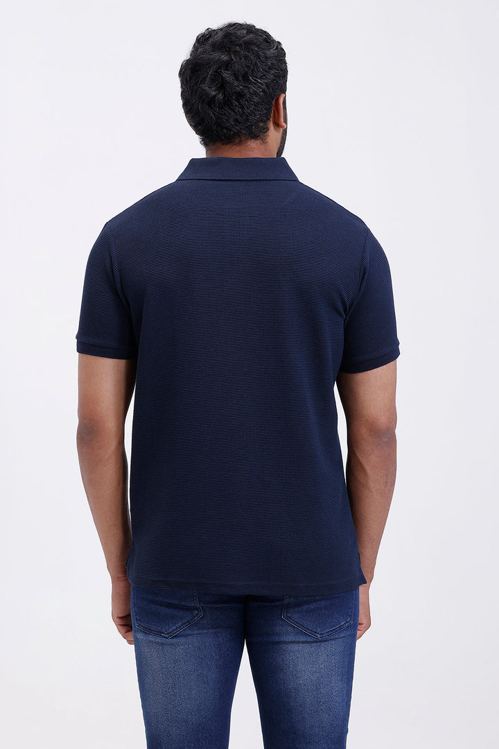 classic navy blue textured polo t-shirt ariser