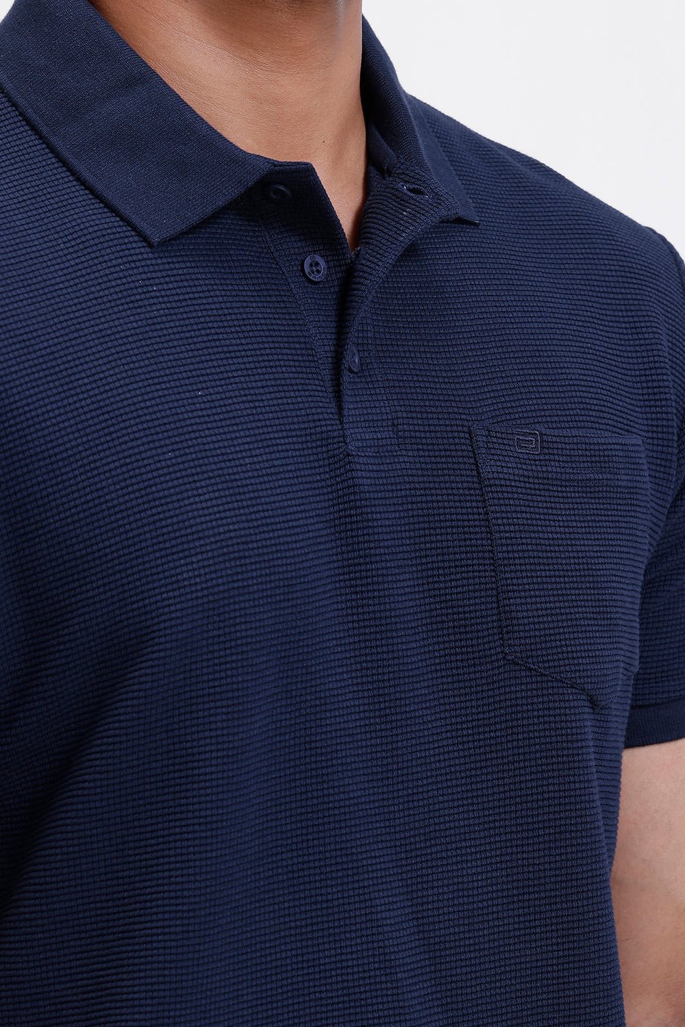classic navy blue waffle polo t-shirt for men
