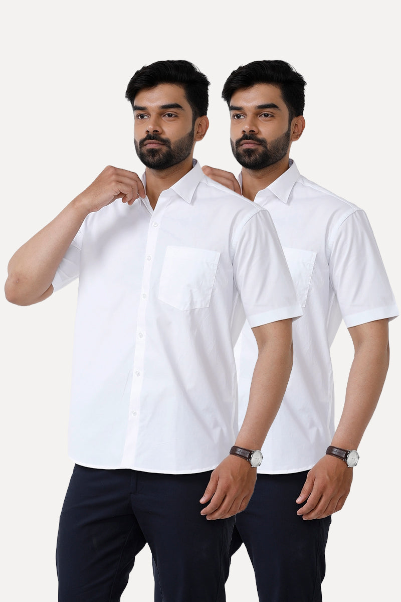 UATHAYAM White Field Cotton Formal White Shirts For Men - 2 Pcs Combo Pack