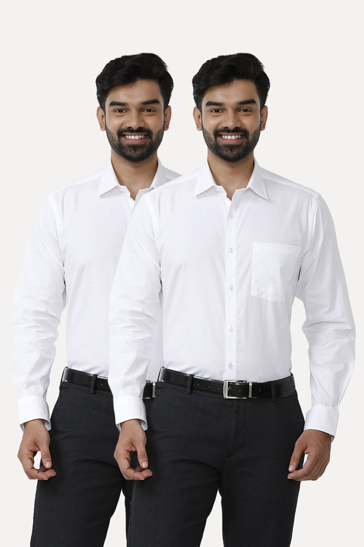 UATHAYAM White Field Cotton Formal White Shirts For Men - 2 Pcs Combo Pack