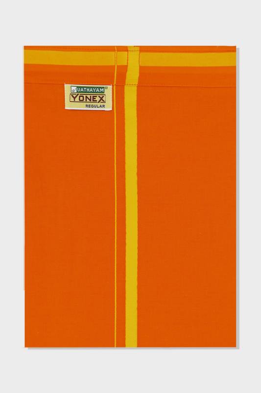 Anchor - Adjustable Orange Pocket Dhoti With Assorted Border Colors For Men | Uathayam