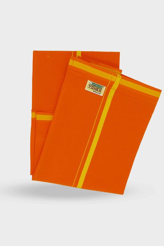 Anchor - Adjustable Orange Pocket Dhoti With Assorted Border Colors For Men | Uathayam