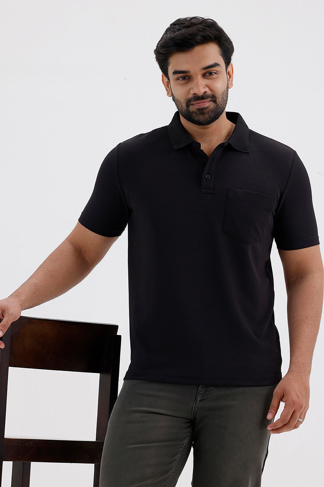 Stylish Black Cripe Polo Men's T-Shirt
