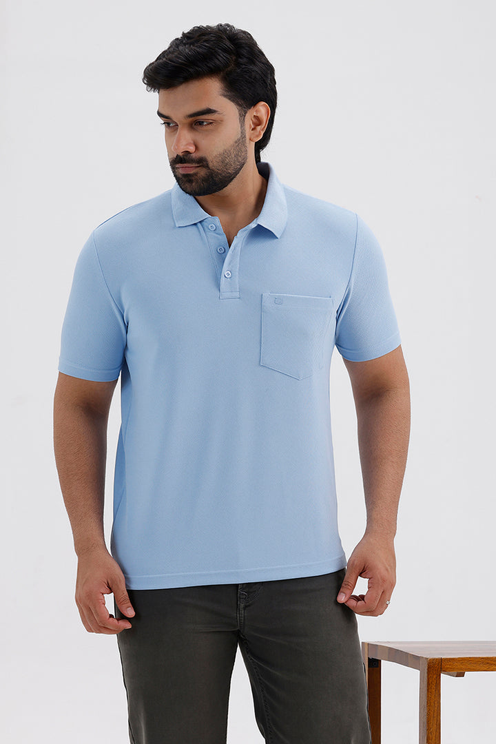 Stylish Sky Blue Cripe Polo Men's T-Shirt