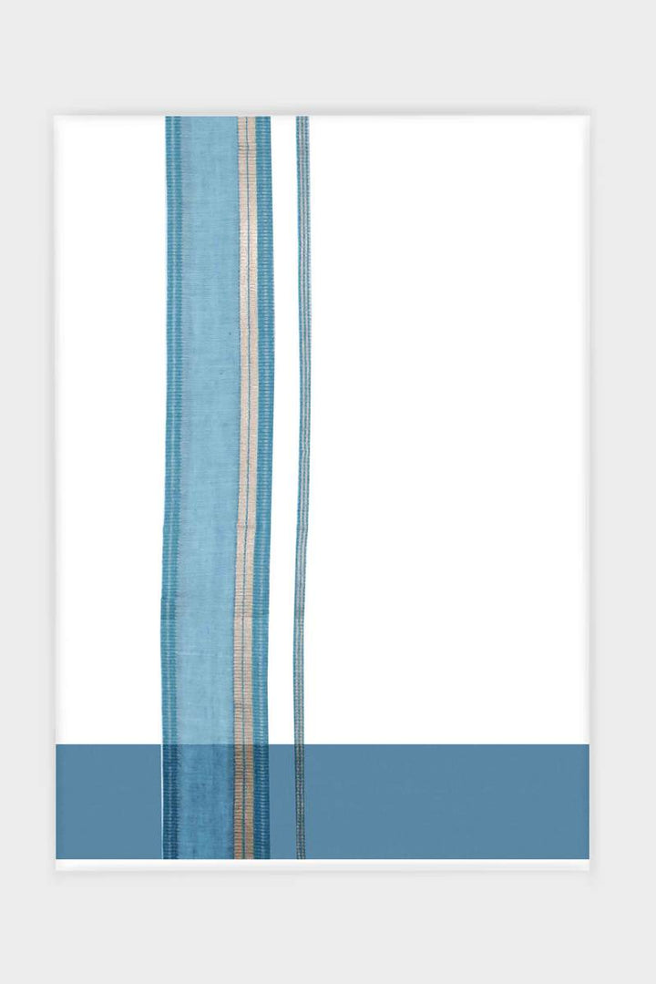 Art Crystal - Sky Blue Smooth Cotton Double Layered Dhoti With Fancy Borders | Uathayam