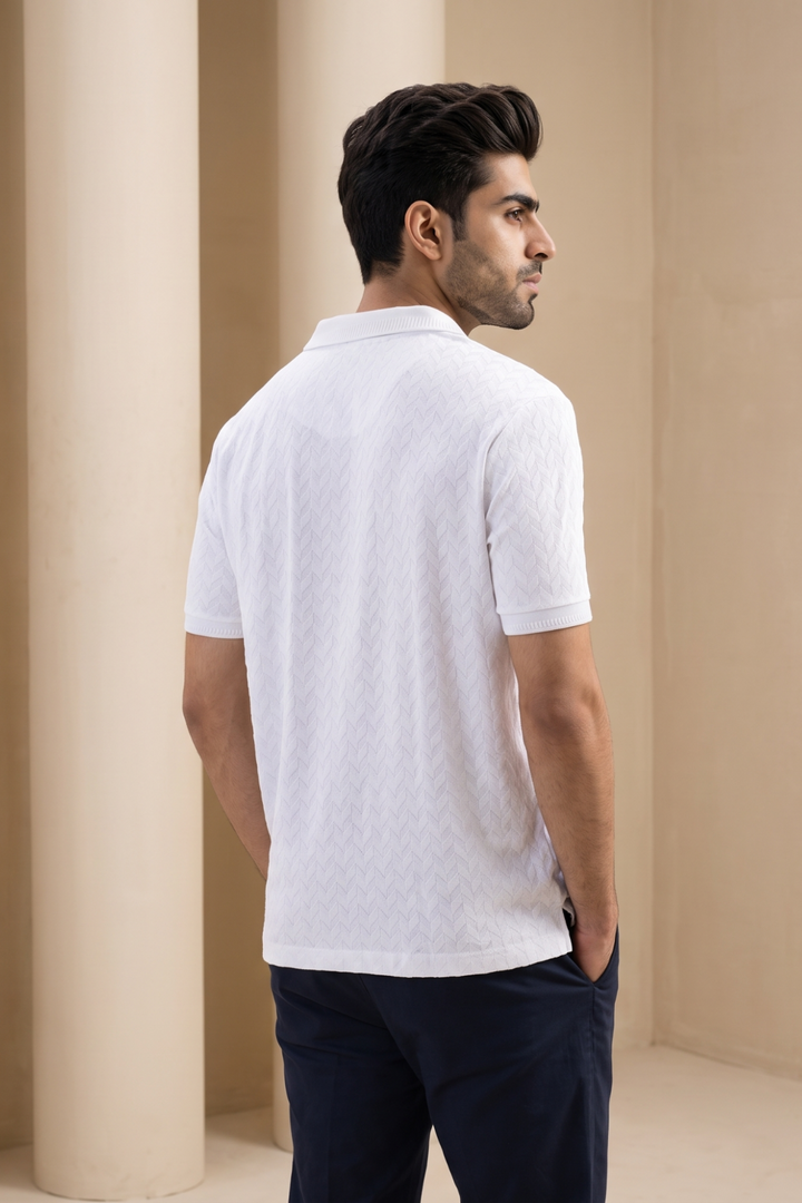 Fashion Polo + Monaco - Pure White T-Shirt With Dark Navy Trouser Combo For Men | Ariser