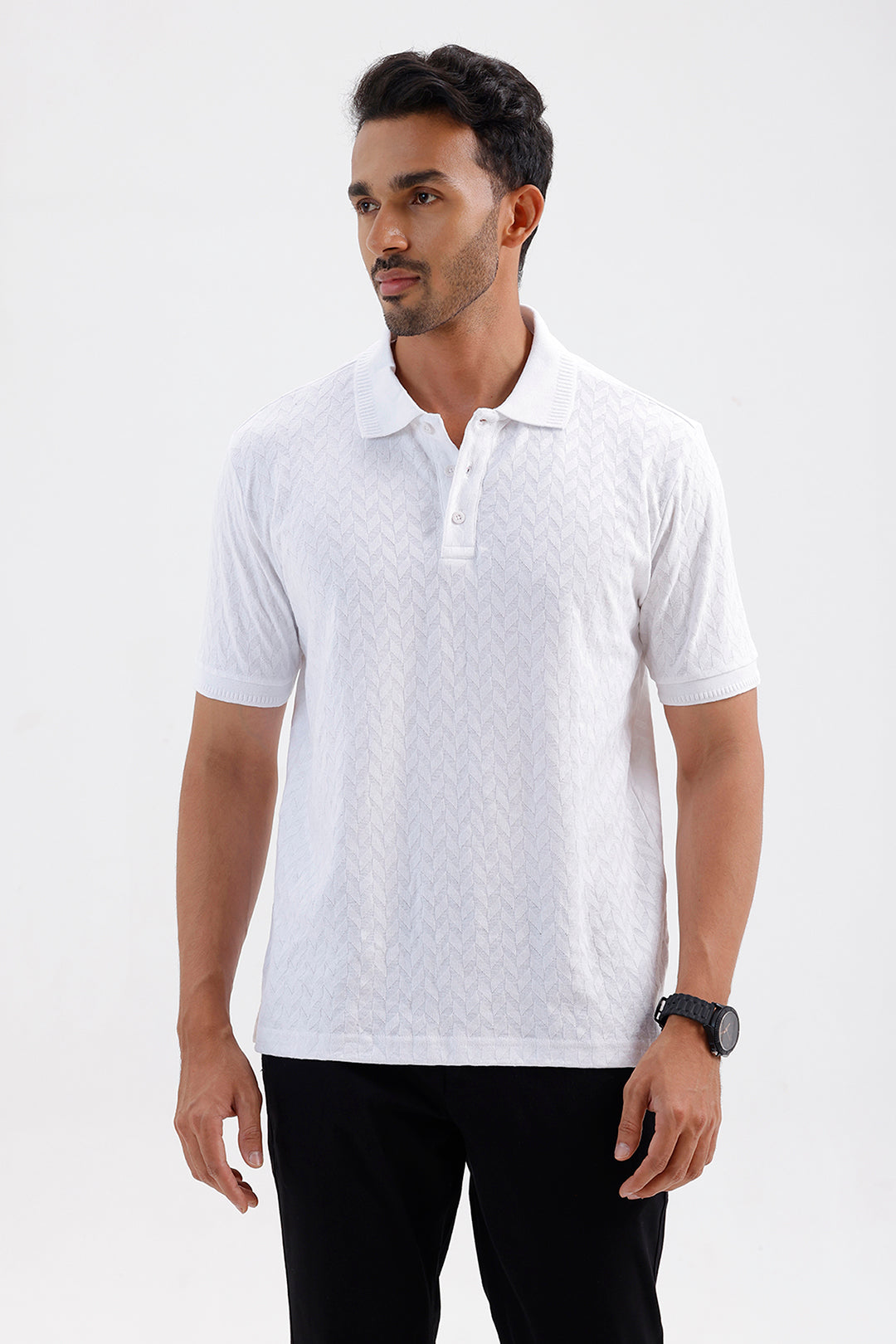 Men's Pure White Fashion Polo T-Shirt