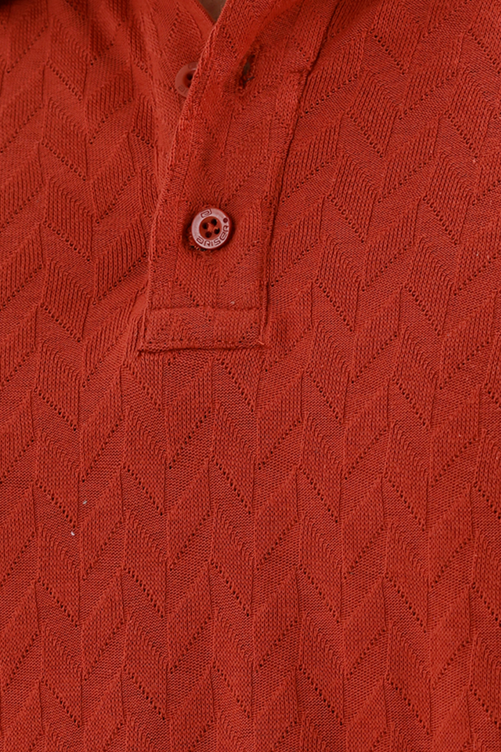 Front View of Men's Terra Red Polo 