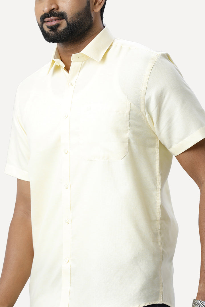 ARISER Armani Light Yellow Color Cotton Half Sleeve Solid Slim Fit Formal Shirt for Men - 90952