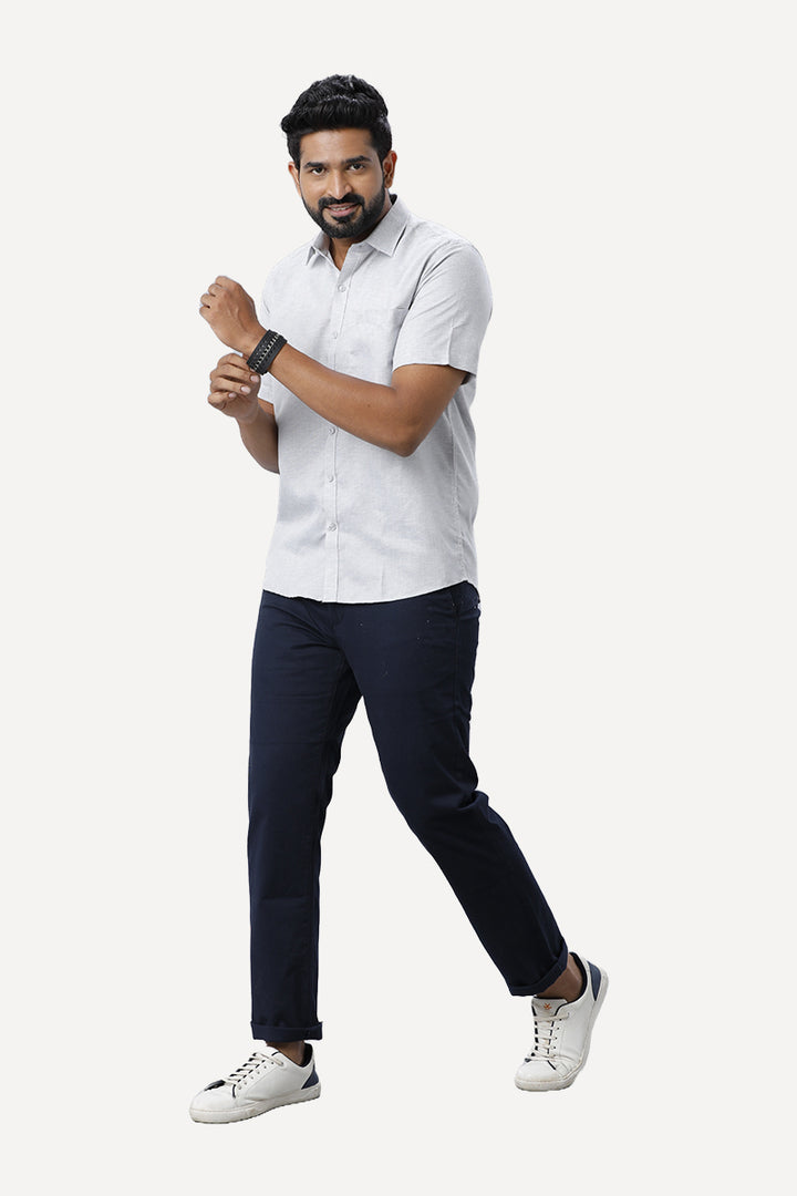 ARISER Armani Grey Color Cotton Half Sleeve Solid Slim Fit Formal Shirt for Men - 90957