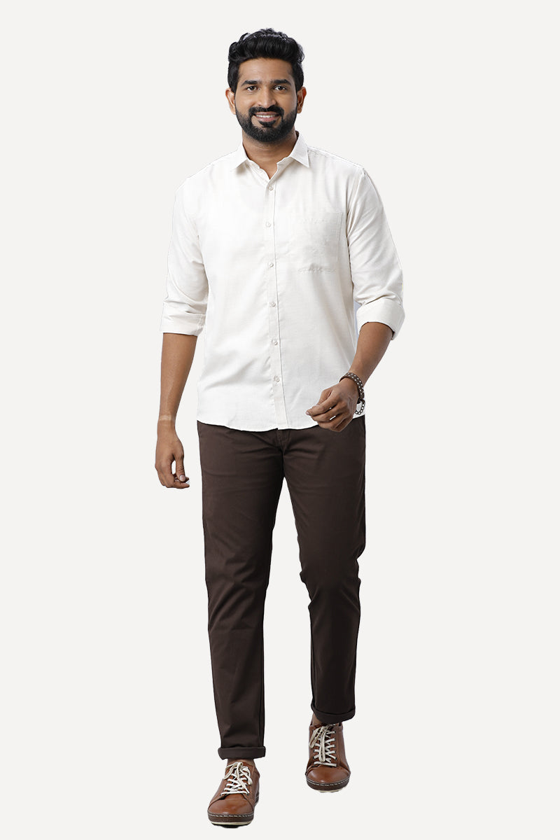 ARISER Armani Light Beige Color Cotton Full Sleeve Solid Slim Fit Formal Shirt for Men - 90955