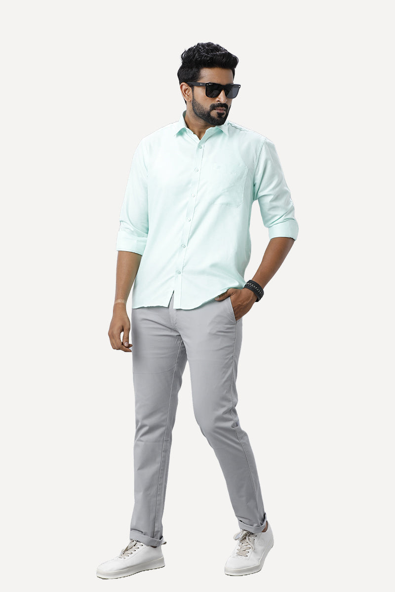 ARISER Armani Light Green Color Cotton Full Sleeve Solid Slim Fit Formal Shirt for Men - 90954