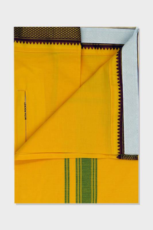 Gokul - Fixit Adjustable Mango Pocket Pet Dhoti With Assorted Border Colors For Men | Uathayam