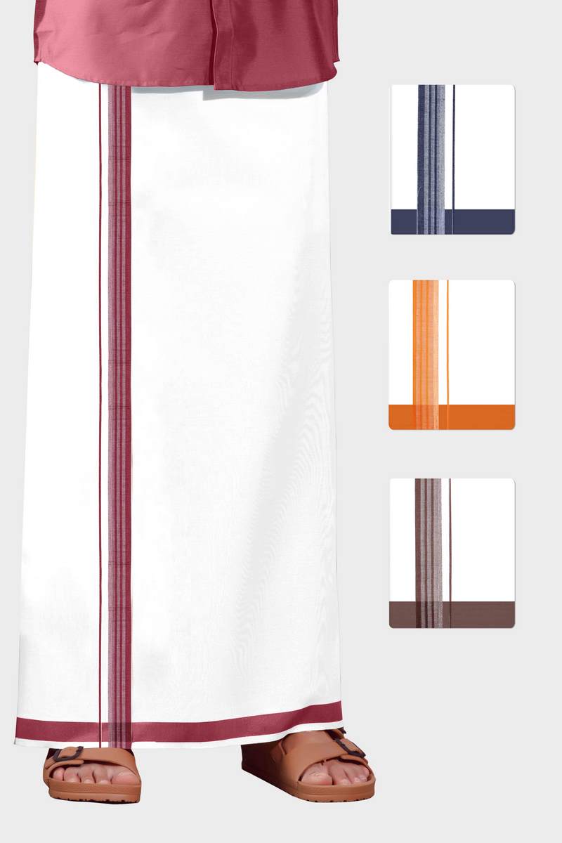 Pleasant Navya - Maroon Smooth Cotton Double Dhoti With Fancy Borders | Uathayam