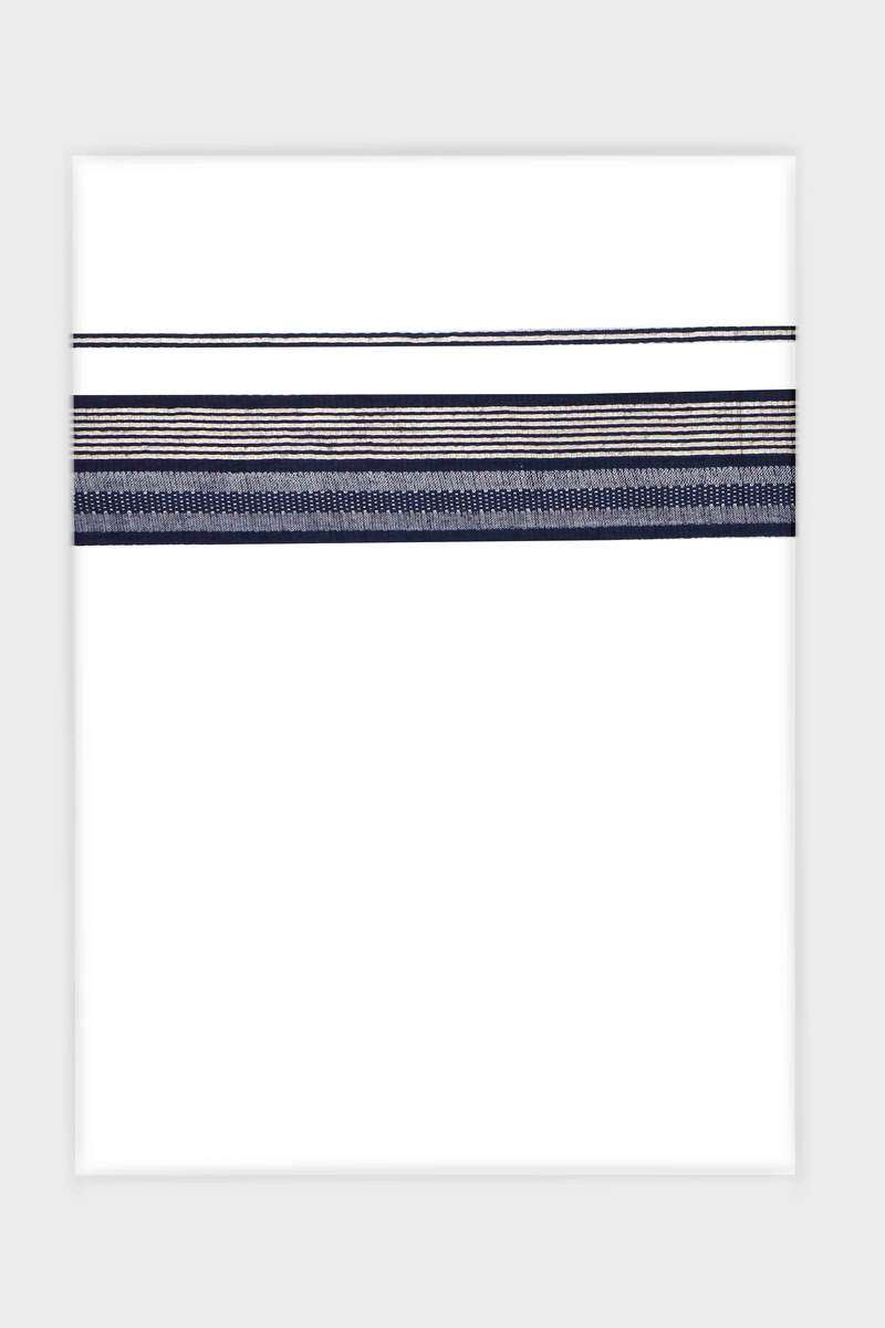 Classic Imran - Dark Navy Smooth Cotton Double Layered Dhoti With Fancy Borders | Uathayam