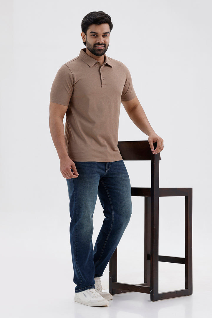 Premium Sahara Beige Polo Neck T-Shirt for Men