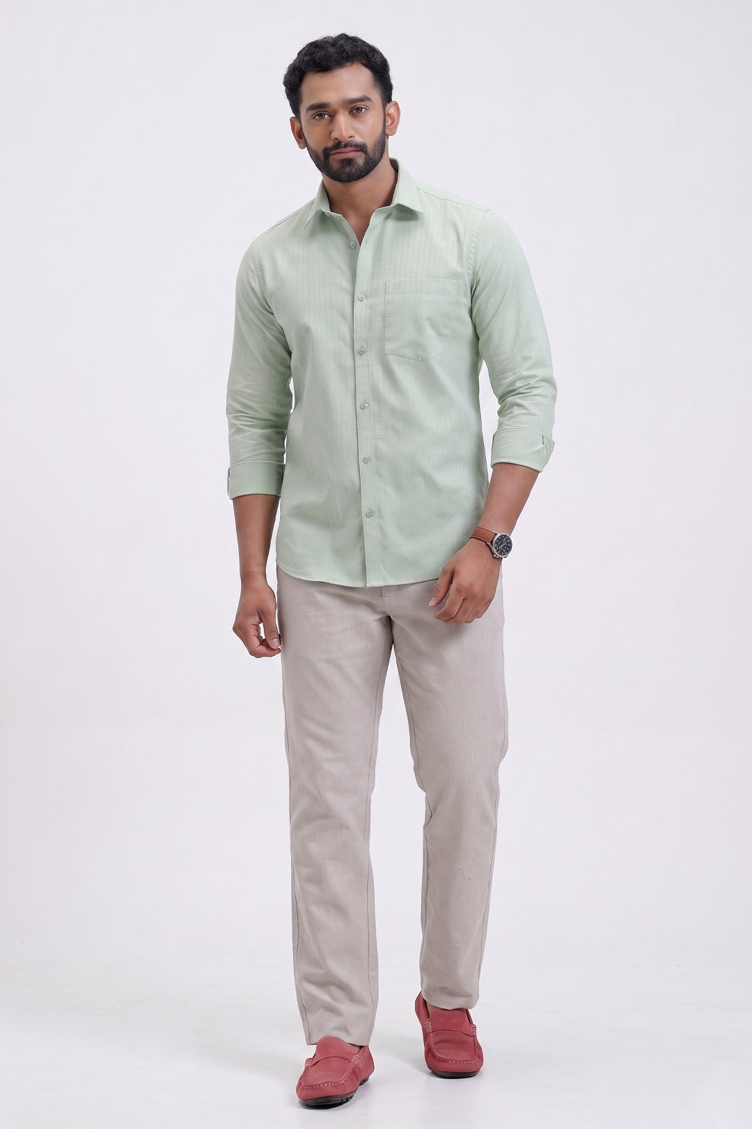 Soft Sage Green Shirt with Light Gray Trouser Combo For Men