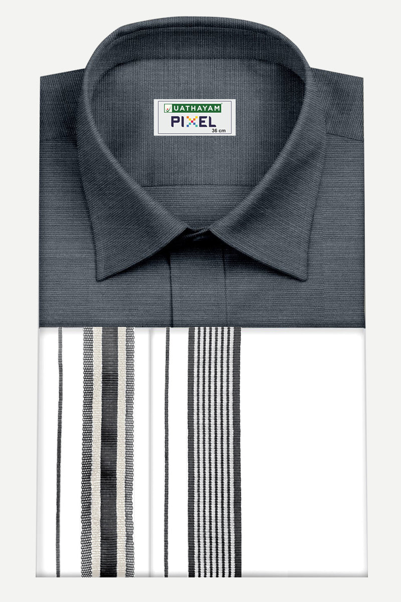 Pixel ash gray matching shirt with double design fancy border dhoti for men