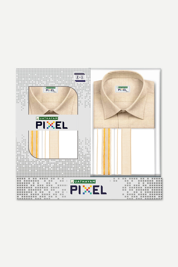 Pixel - Sandal Matching Shirt and Double Design Fancy Border Dhoti Set For Men | Uathayam