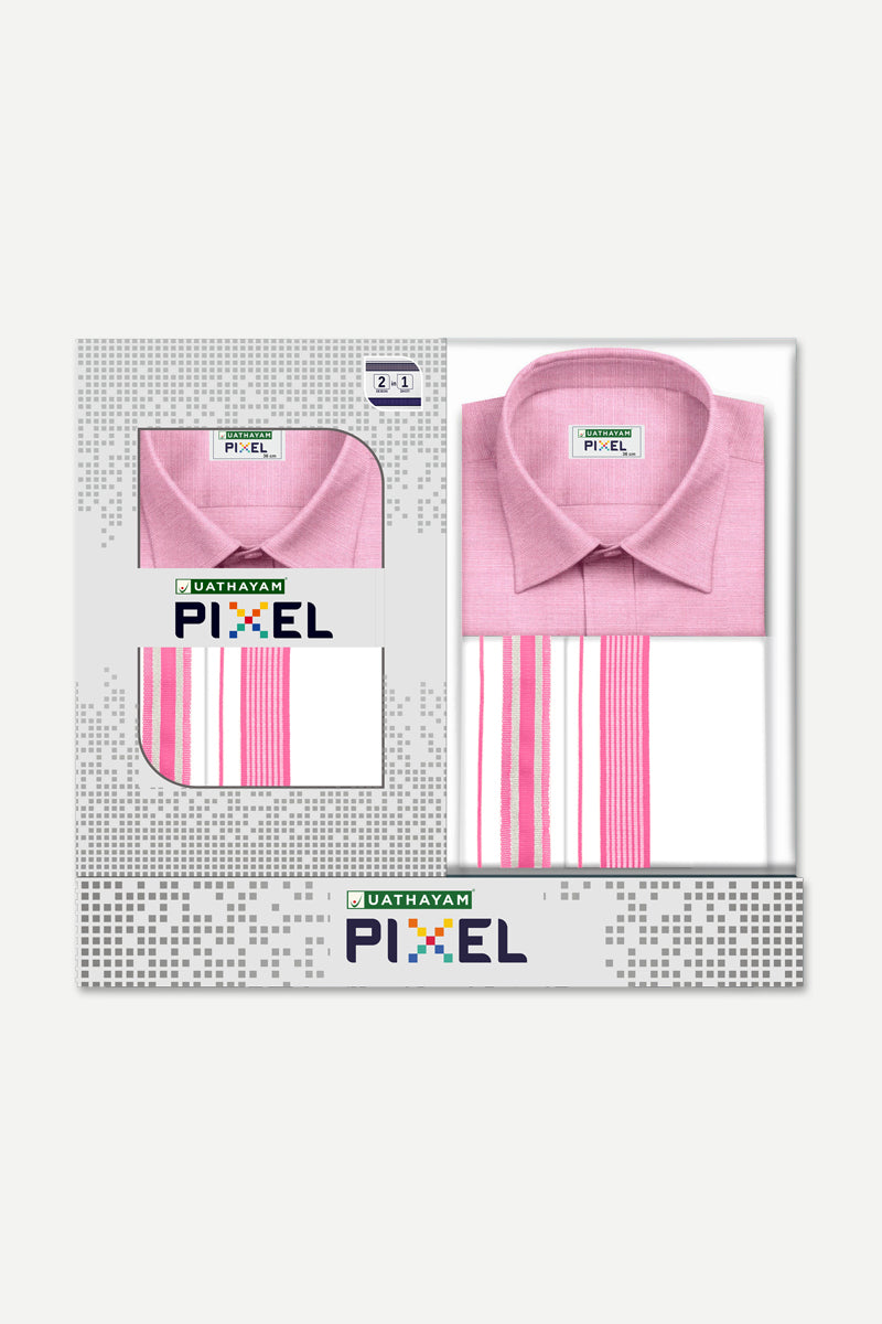 Pixel - Pink Matching Shirt and Double Side Fancy Border Dhoti Set For Men | Uathayam