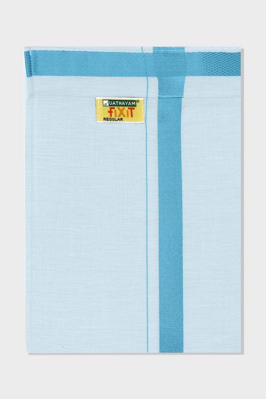 Cyan Blue Fixit - Adjustable Tissue Pocket Dhoti For Men | Uathayam