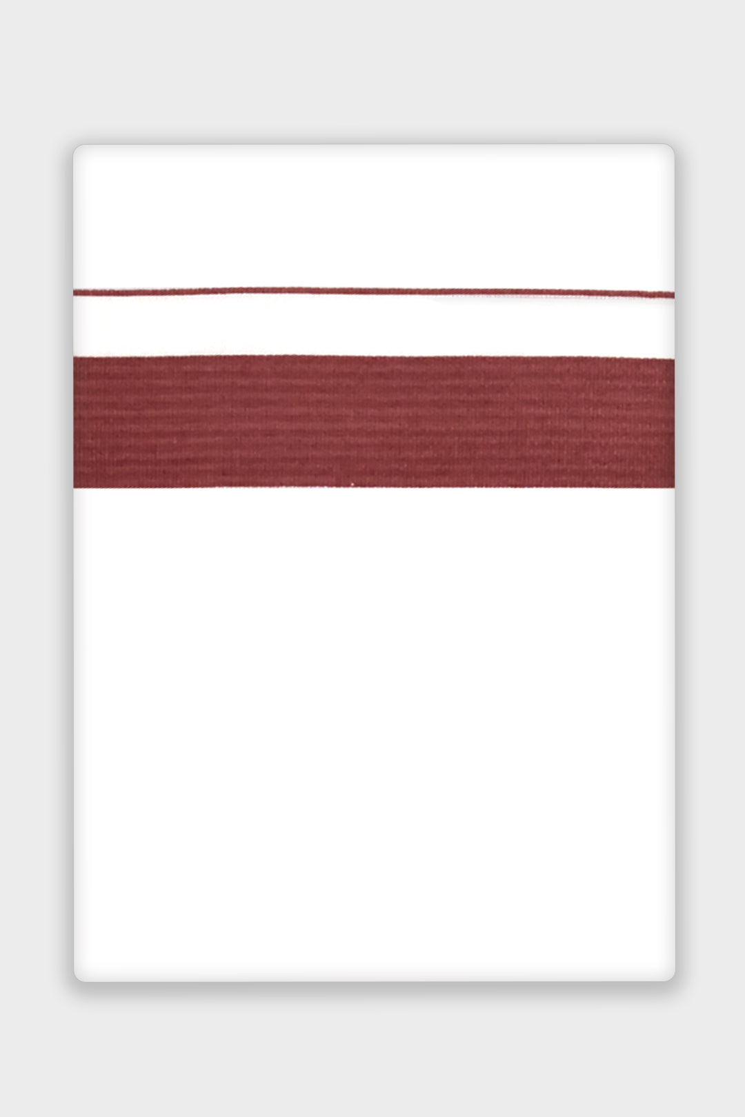 A white dhoti with a matching border, displayed against a light gray background.