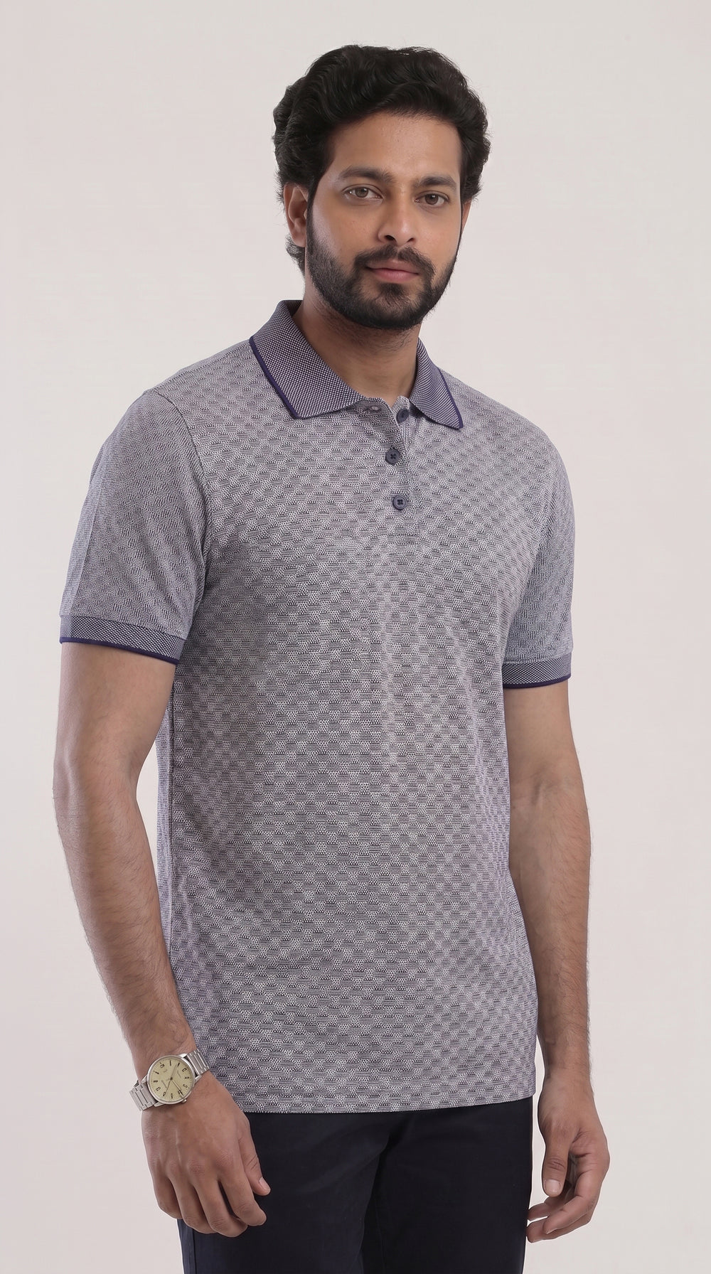 Mens Navy Blue Printed Polo T-Shirt Ariser
