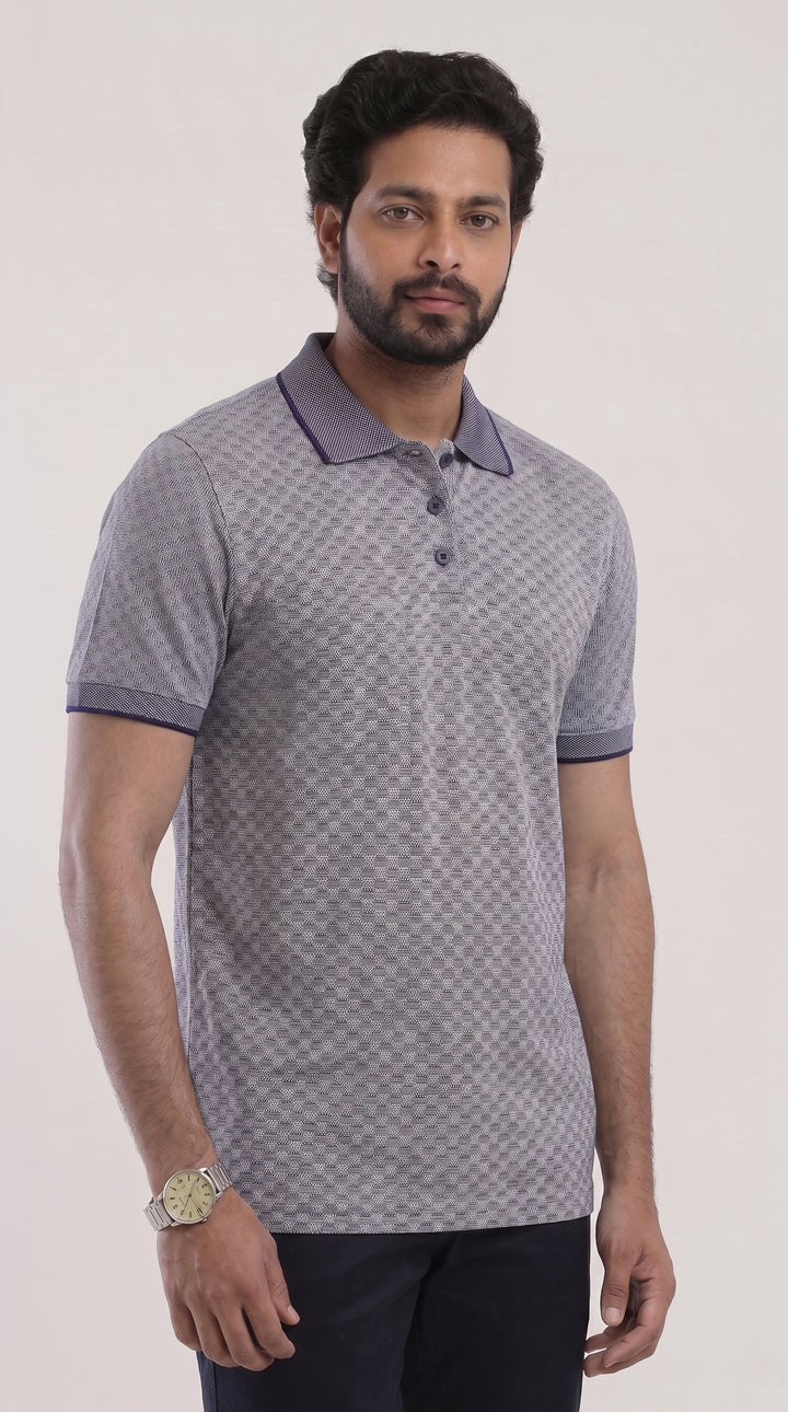 Mens Navy Blue Printed Polo T-Shirt Ariser