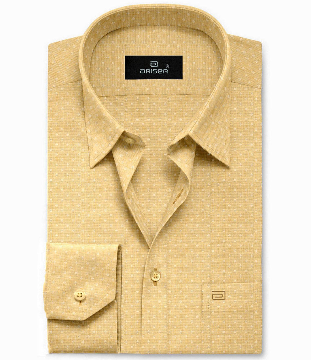 Corn Yellow Plain Base Dobby Printed  Slim Fit Shirts - OR17501 - Uathayam