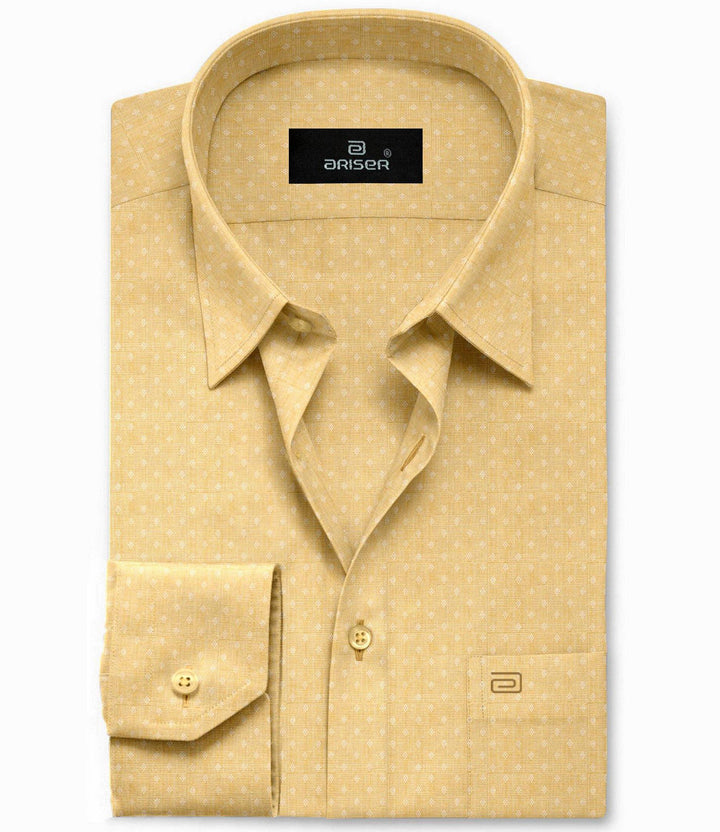 Corn Yellow Plain Base Dobby Printed  Slim Fit Shirts - OR17501 - Uathayam