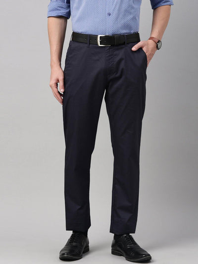 Navy Stretchable Men's Cotton Trousers FF80002 - Uathayam