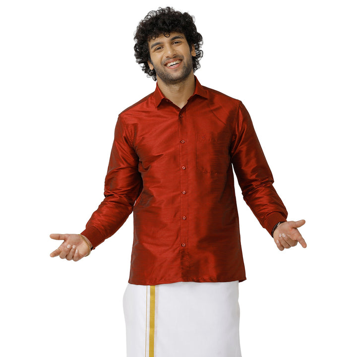Uathayam Silk Link Slub Shirt For Men