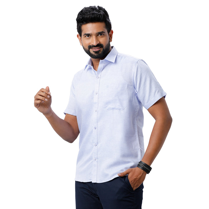 ARISER Armani Purple Blue Color Cotton Half Sleeve Solid Slim Fit Formal Shirt for Men
