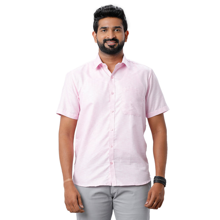 ARISER Armani Light Pink Color Cotton Half Sleeve Solid Slim Fit Formal Shirt for Men