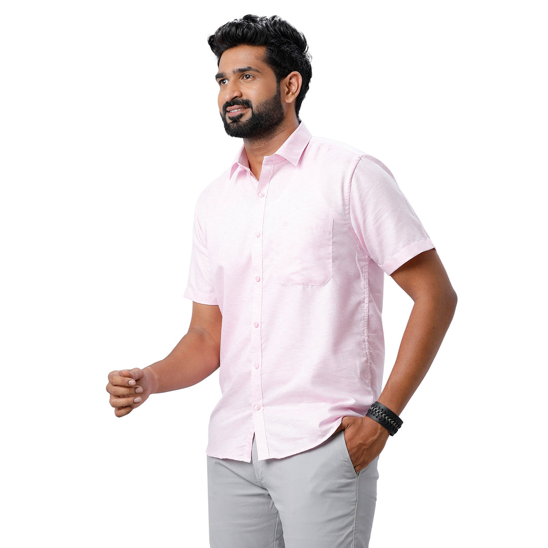 ARISER Armani Light Pink Color Cotton Half Sleeve Solid Slim Fit Formal Shirt for Men
