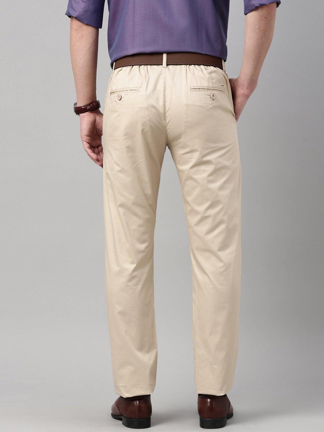 Plain Brown Mens Stretchable Cotton Trouser Slim Fit