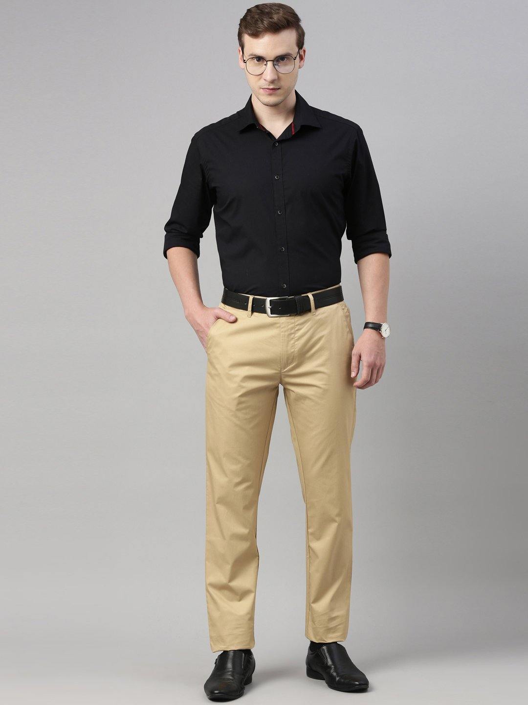 Maize Light Brown PlainSolid Premium Cotton Pant For Men