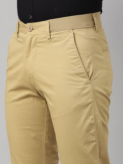Light Khaki Cotton Elastic Waist Trousers - EZ19507 - Uathayam