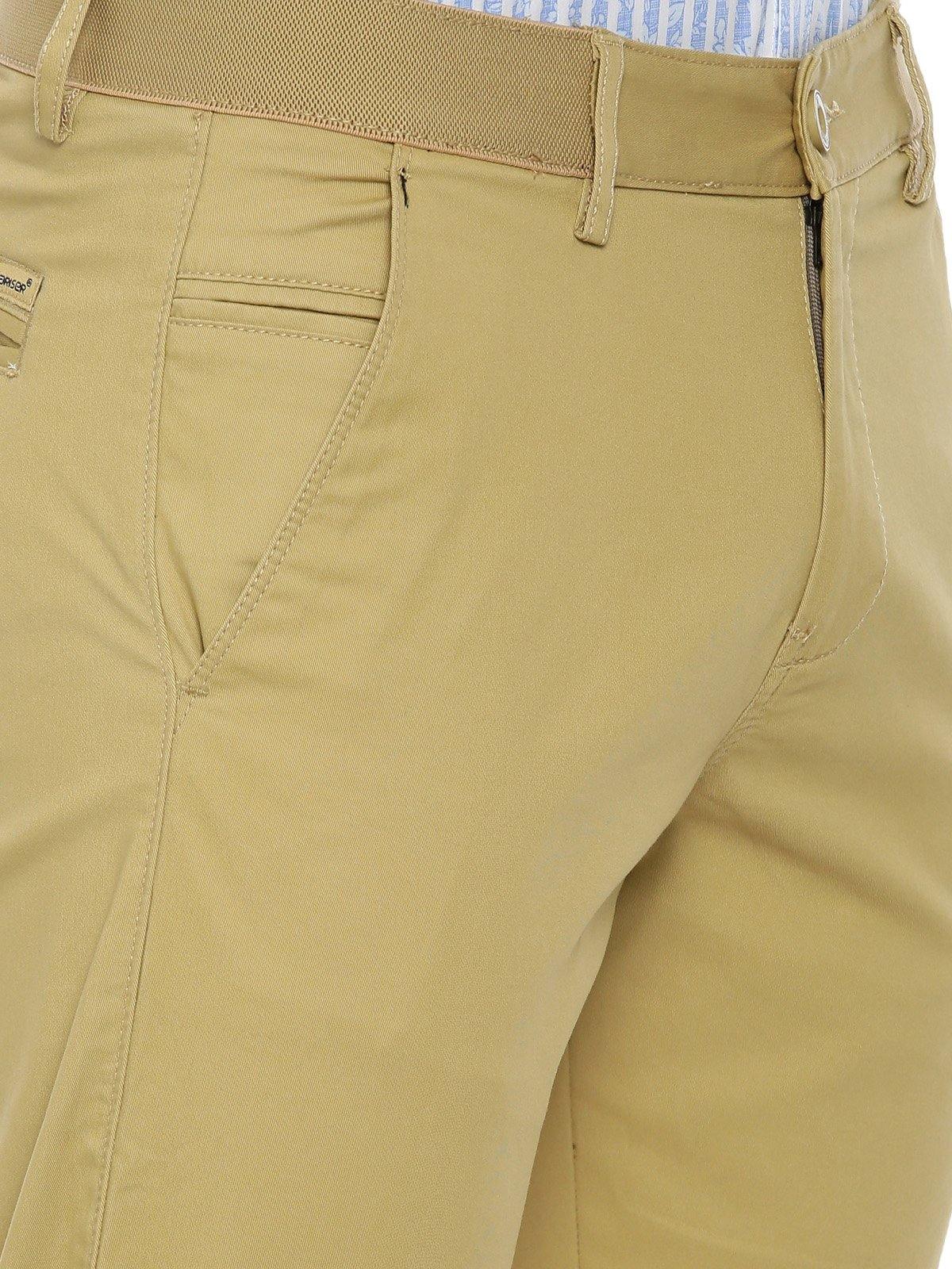 Brown Slim Fit Cotton Lycra Pants for Men by GentWith.com