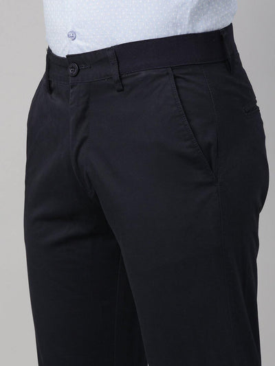 Navy Cotton Elastic Waist Trousers - EZ19509 - Uathayam