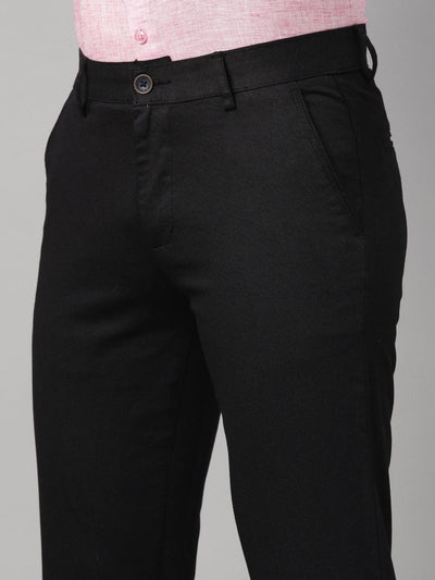 Black Color Cotton Elastic Waist Trousers - EZ19505 - Uathayam