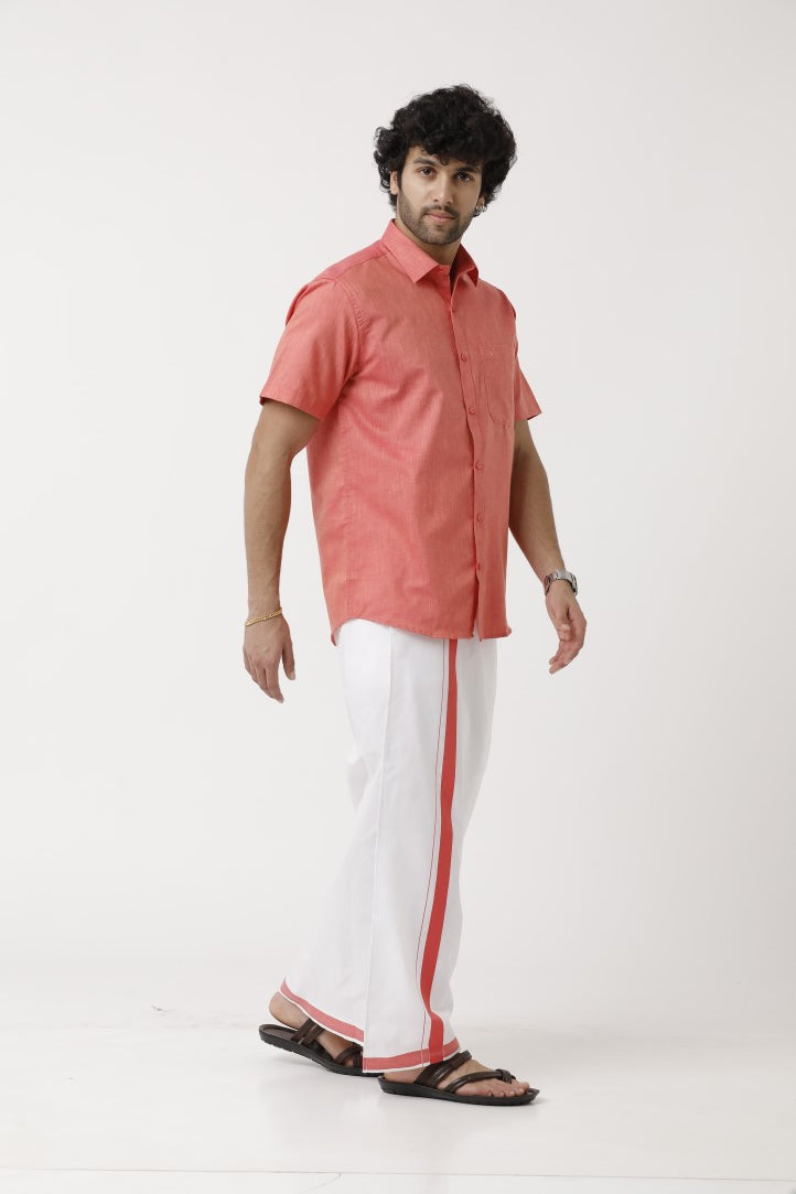 Varna Matching Dhoti & Shirt Set Half Sleeves Dark Rose-11030